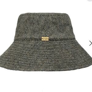 Lorna Murray Cove Bucket Hat Cambridge -Charcoal Black Chevron Tweed Size Medium